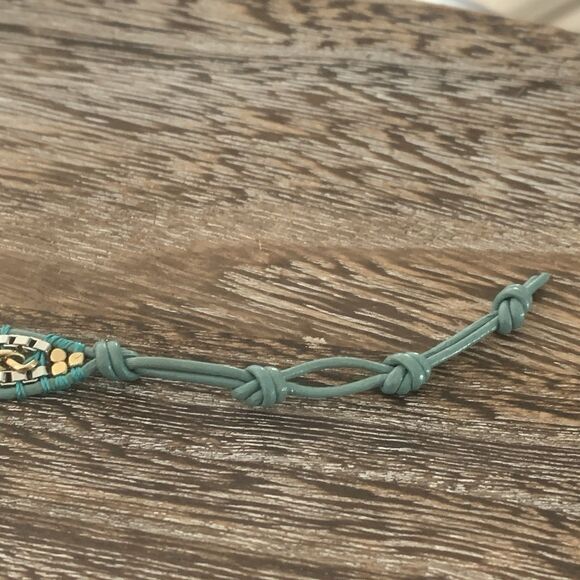 Stella & Dot Wrap Bracelet Silver & Gold Braided Teal Leather Cord Adj 6.5"-8.5" - Picture 7 of 12